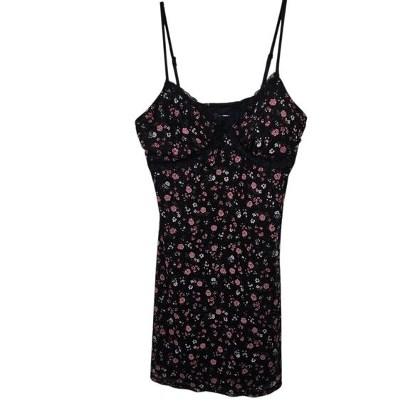 No Boundaries Mesh Black Babydoll Slip Dress Coquette Lace Detail Y2K Dark Fairy - Picture 1 of 11